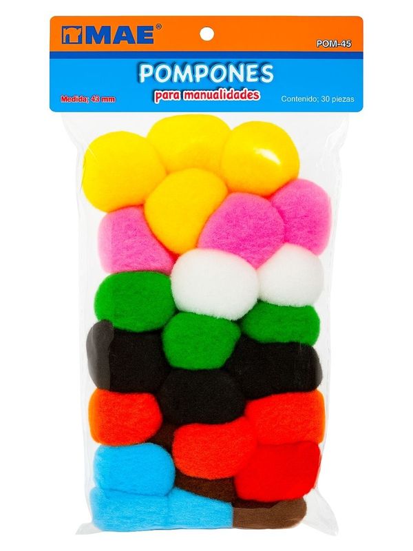 Pompones MAE 45mm Surtidos c/30 Bolsa de pompones MAE 45mm con 25 piezas extra jumbo surtidas.
