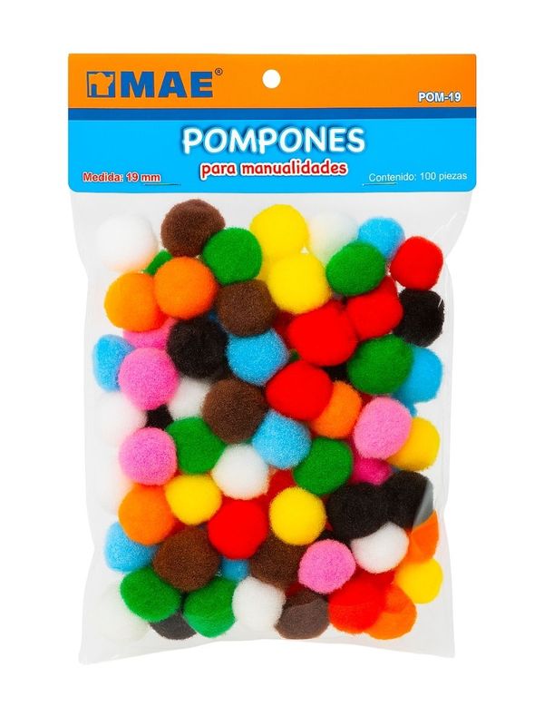 Pompones MAE 19mm Surtidos c/100 Bolsa de pompones MAE 19mm con 100 piezas surtidas.