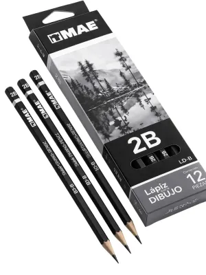 Distribuidor nacional de lápiz de grafito MAE 2B para dibujo y escritura técnica.