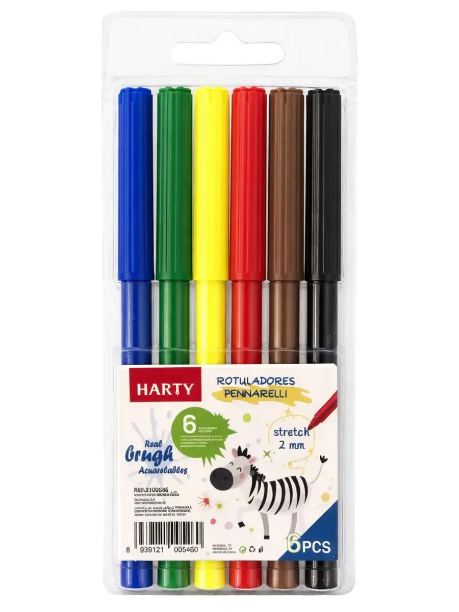 Paquete de 6 plumines escolares Harty en colores básicos.