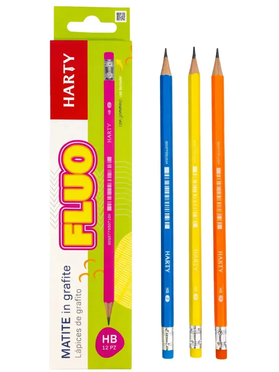 Lápices de Grafito Harty Neón HB #2 (Caja con 12 pzas) Detalle del grafito de alta calidad y los colores vibrantes del cuerpo neón.