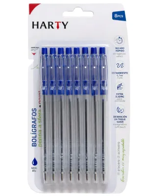 Paquete de 8 bolígrafos retráctiles Harty tinta azul
