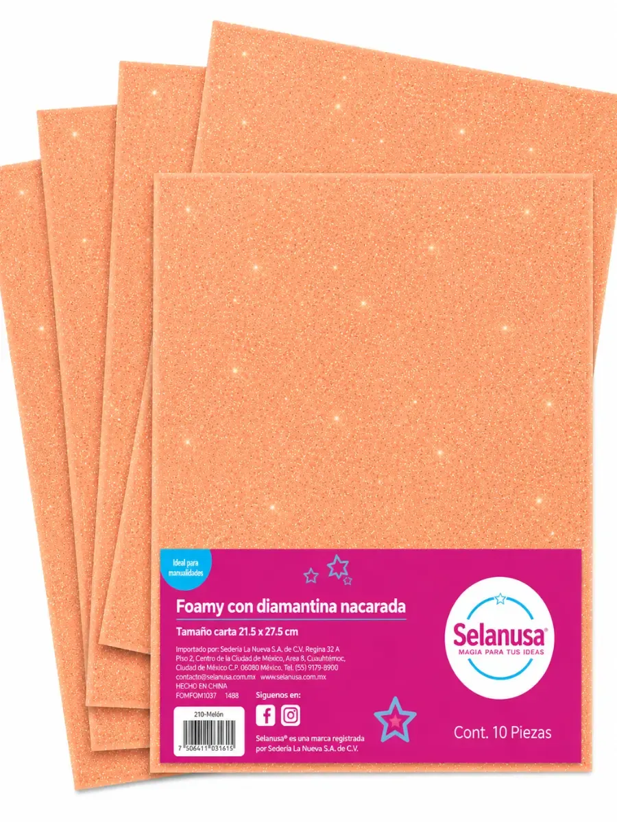 Foamy tamaño carta c/10 adiamantado Melón #210 – Mayoreo foamy-carta-adiamantado-melon-210