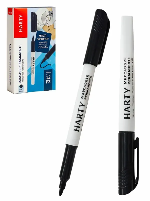 Marcador Fino Negro Harty c/12 pzas Caja de 12 marcadores finos negros marca Harty en Distribuidora Mérida.