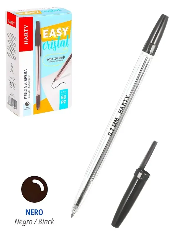 Caja de 50 bolígrafos negros marca Harty en Distribuidora Mérida.