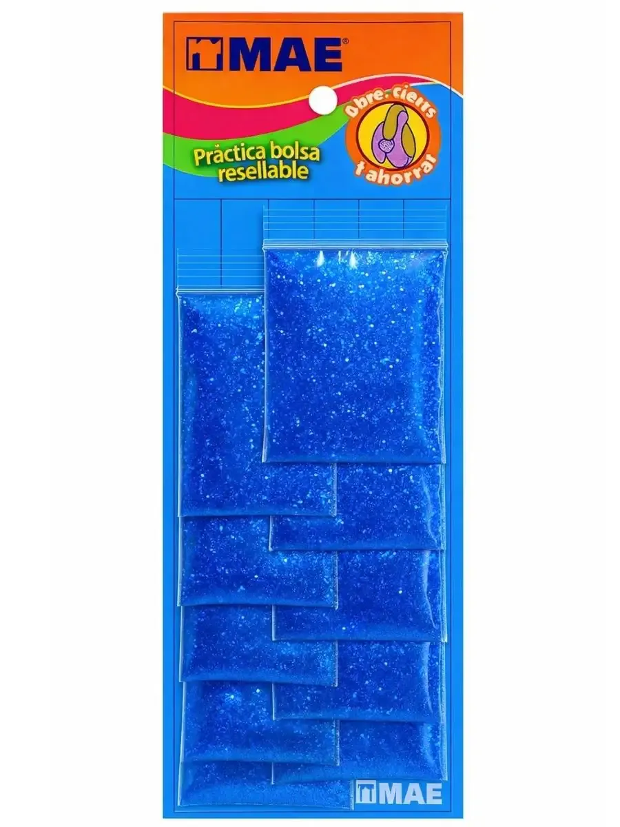 Tira de 10 bolsas de diamantina Mae color azul rey.
