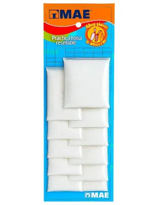 Blíster de 10 bolsas de diamantina blanca MAE para surtido mayorista.