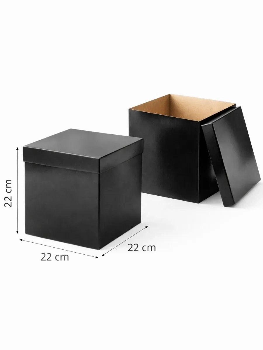 Caja cubo negra de 22 cm en cartón grueso para venta por mayoreo en México.