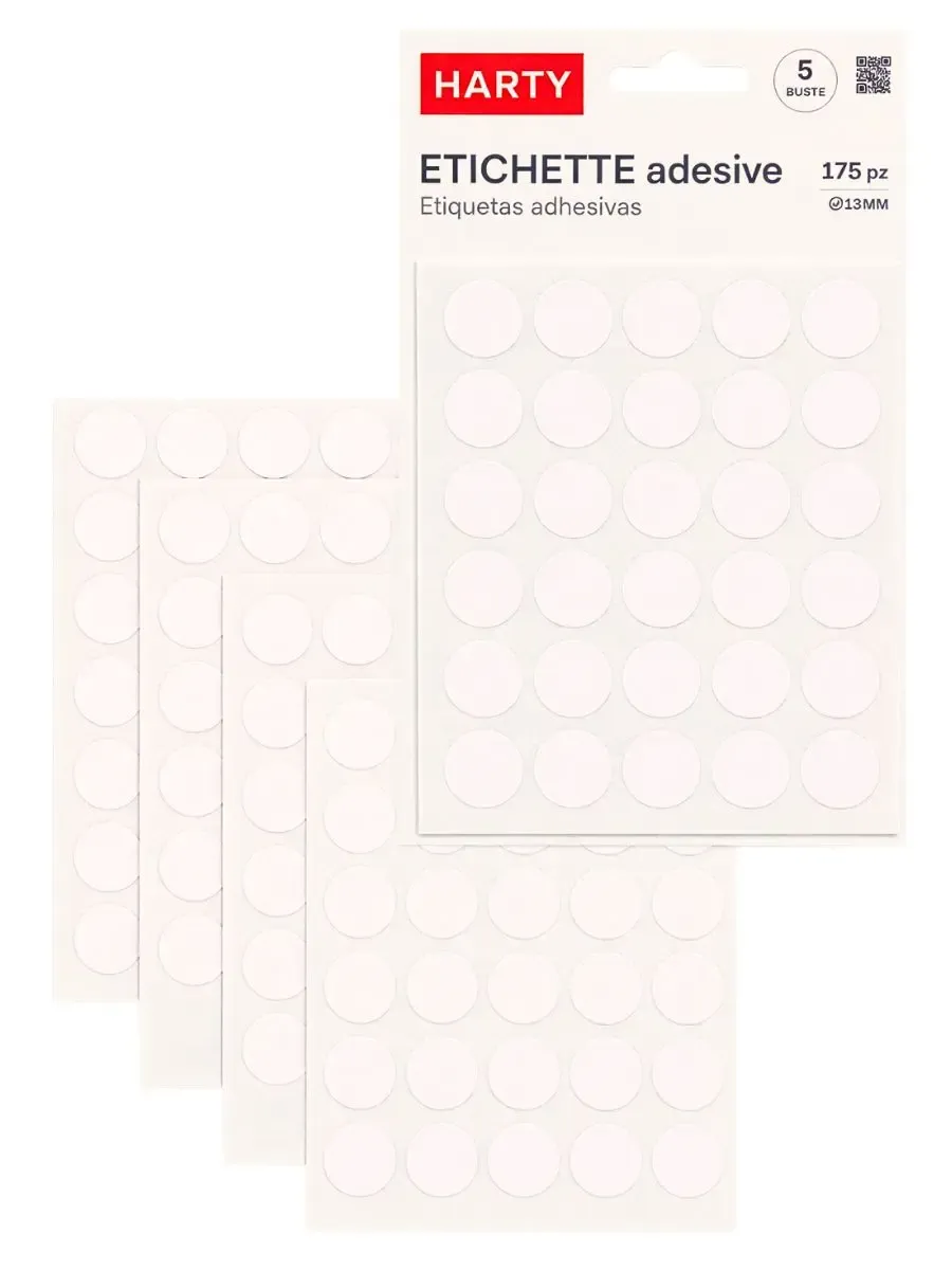 Etiquetas Círculos 175 pzas (Paq c/5 Hojas) - Mayoreo Etiquetas redondas adhesivas Harty para organización
