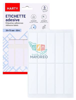 Etiquetas Adhesivas 20x75 mm – Paq c/5 Hojas (50 etiquetas)