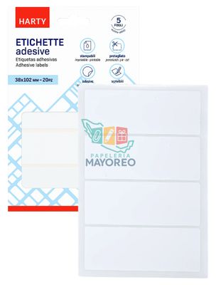 Etiquetas Adhesivas 38x102 mm – Paq c/5 Hojas (20 etiquetas) – Mayoreo Etiquetas Adhesivas 38x102 mm – Paq c/5 Hojas (20 etiquetas) – Mayoreo