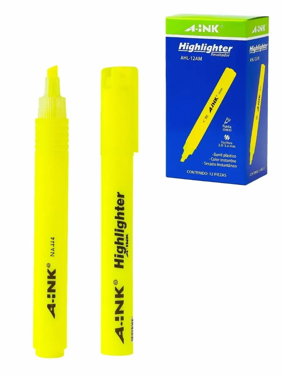 Caja de 12 resaltadores MAE Aink color amarillo