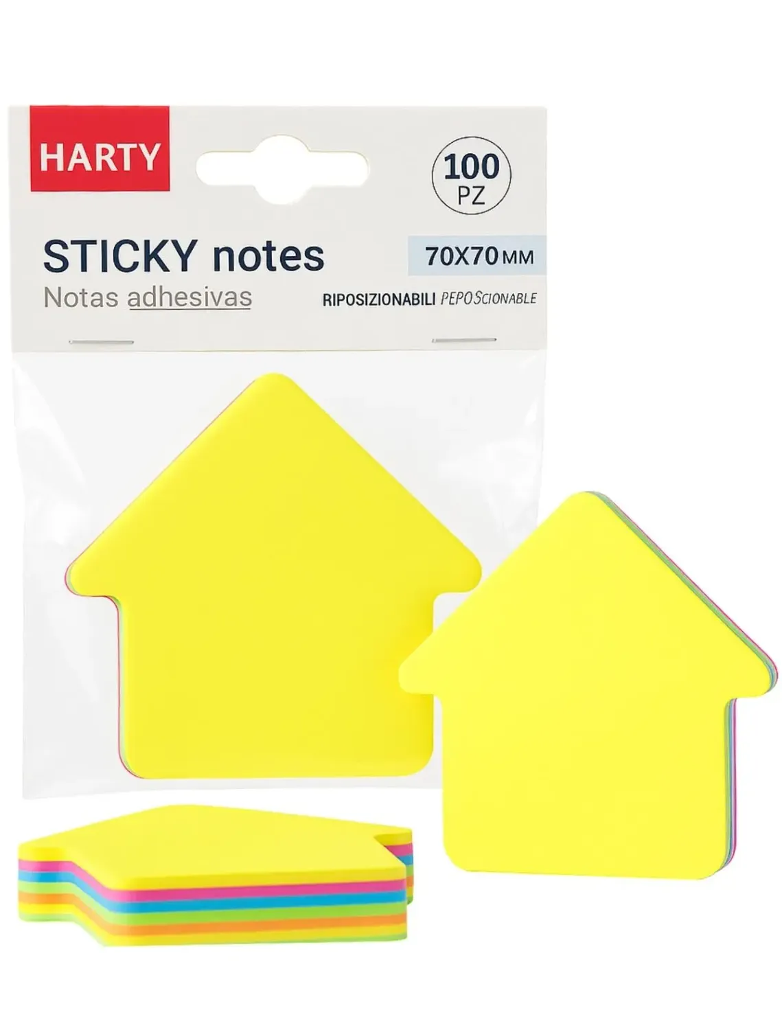 Notas Adhesivas de Casita Harty (100 hojas) - 70x70 mm Bloc de notas adhesivas en forma de casita marca Harty 100 hojas.