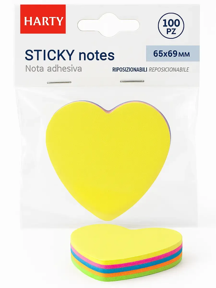Notas adhesivas corazón 65x69 mm c/100 hojas – Mayoreo Block de notas adhesivas con diseño de corazón Harty 65x69 mm al por mayor