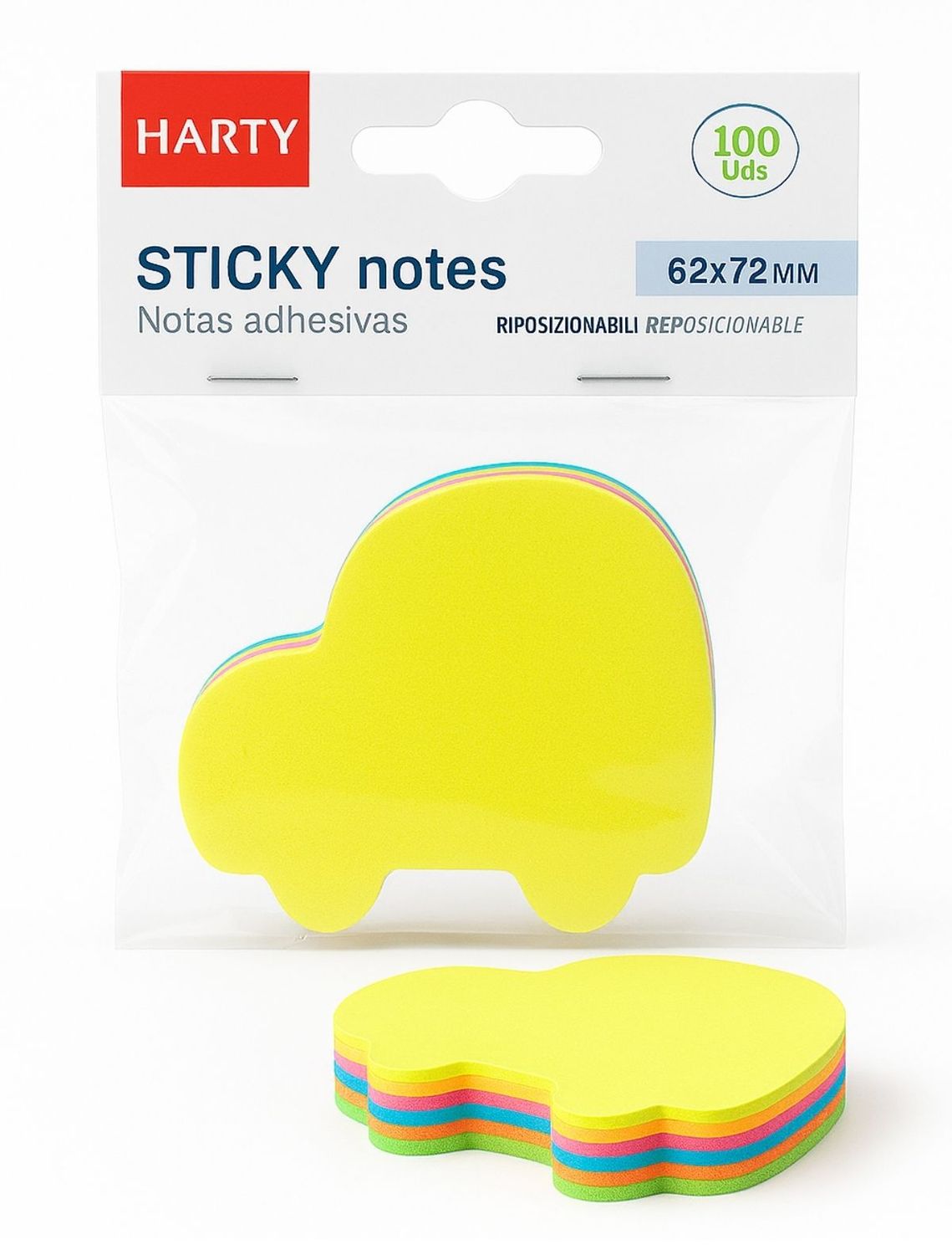 Bloc de notas adhesivas en forma de coche marca Harty 100 hojas.