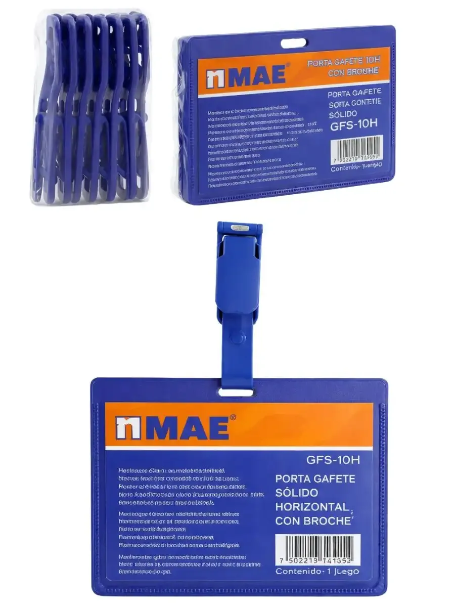 Caja de 10 portagafetes sólidos horizontales MAE al mayoreo.