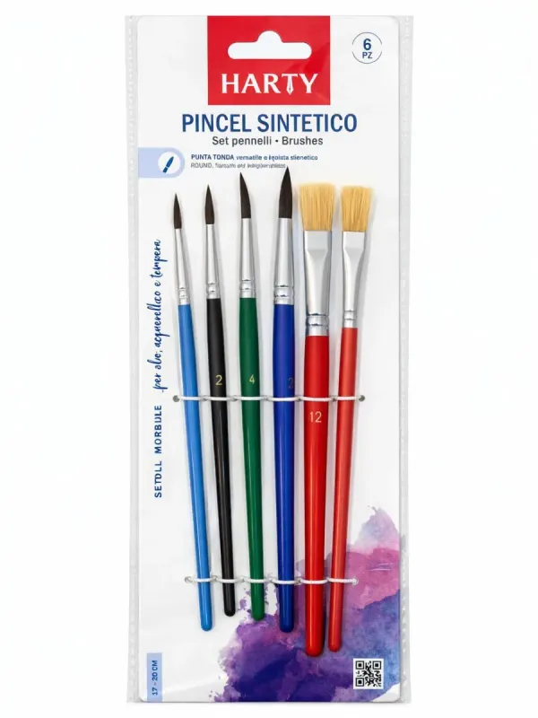 Set de Pinceles Mixtos para Óleo y Acuarela (Paq. c/6 pzs) Set de 6 pinceles de diferentes tamaños para artes plásticas.