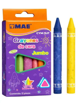Crayones MAE jumbo triangulares mayoreo caja con 12 colores.