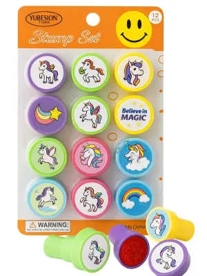 Sellos Infantiles de Unicornio c/12 pzas – Mayoreo Paquete de 12 sellos de unicornio en Papelerías Mérida