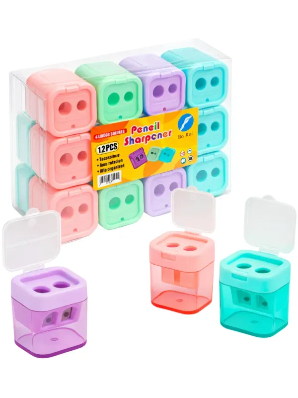 Paquete de 12 sacapuntas con depósito en Papelerías Mérida