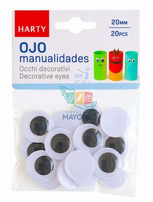 Ojos movibles redondos #20 mm paq 20 pzas – Mayoreo