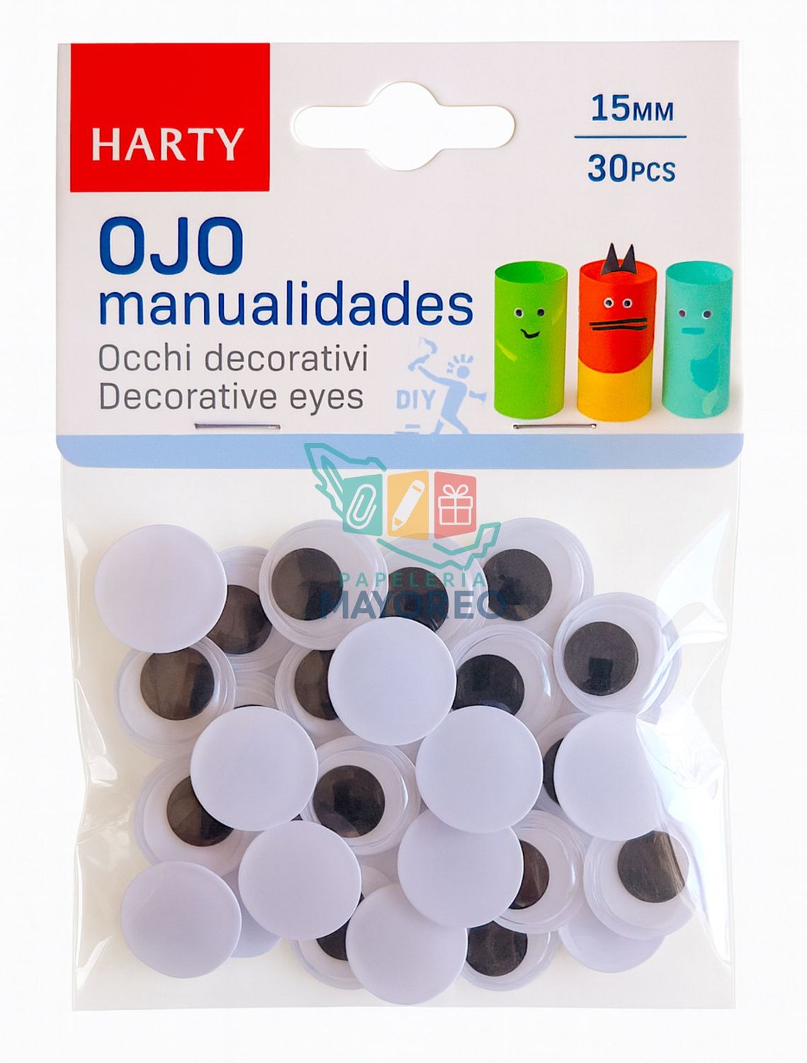 Ojos movibles redondos #15 mm paq 30 pzas – Mayoreo