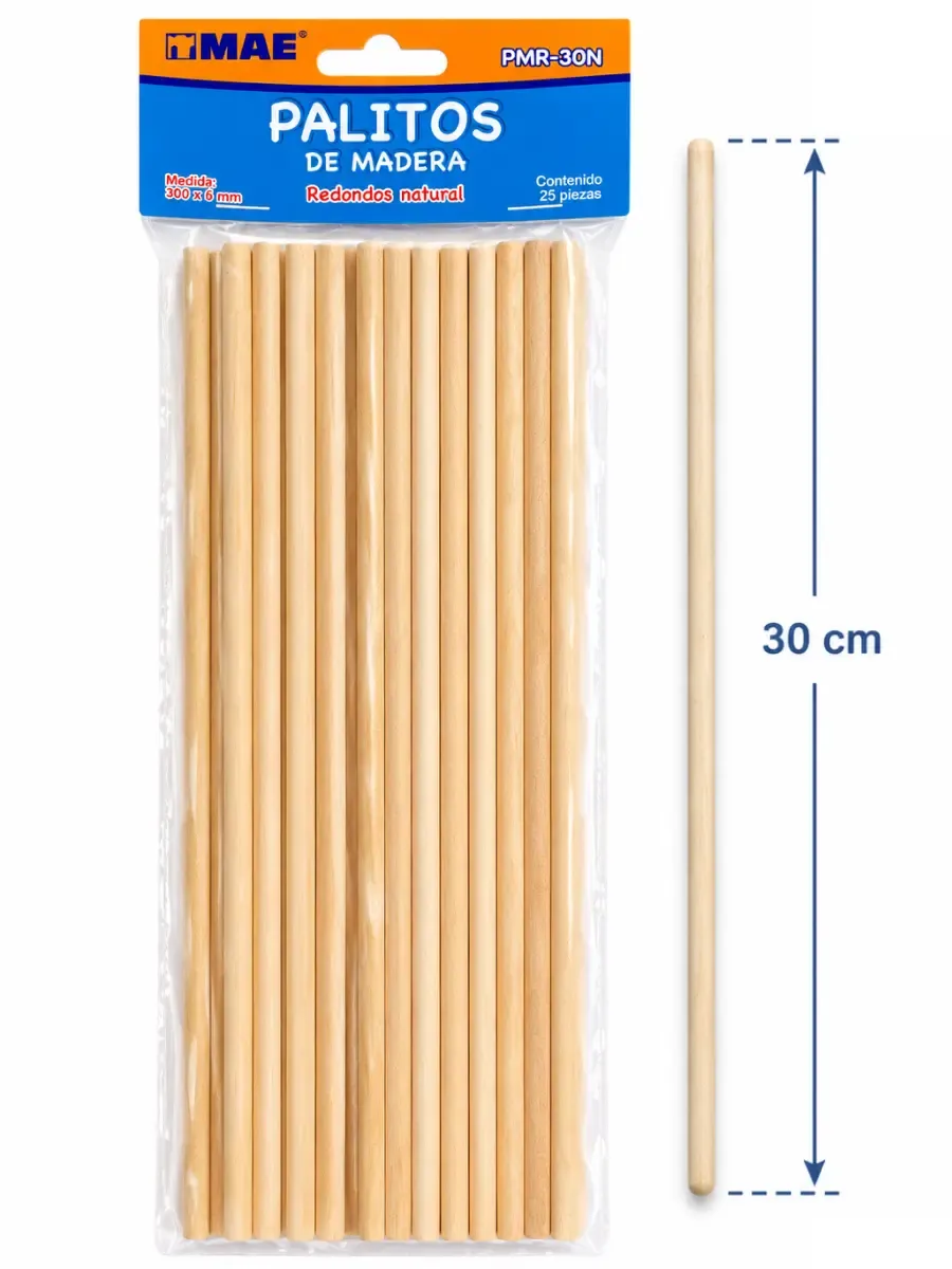 Paquete con 25 palos de madera delgados 30 cm calidad Premium