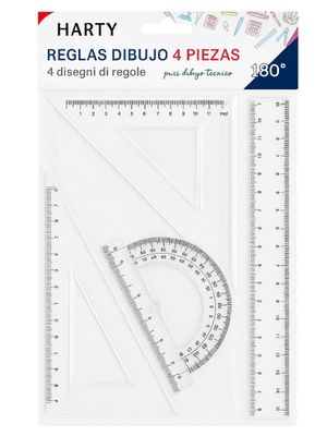 Set de geometría Harty 4 piezas con regla de 20cm