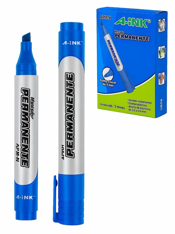 Marcador Permanente APM-N Punta Cincel – C/12 azul Caja de 12 marcadores permanentes MAE Aink APM color azul.