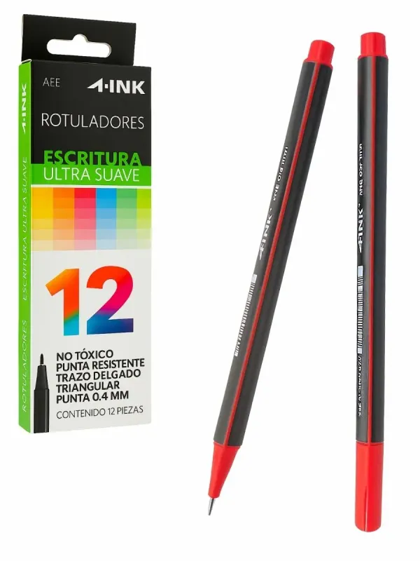Rotulador Aink Rojo Punta 0.4mm (Paq. 12 pzas)
