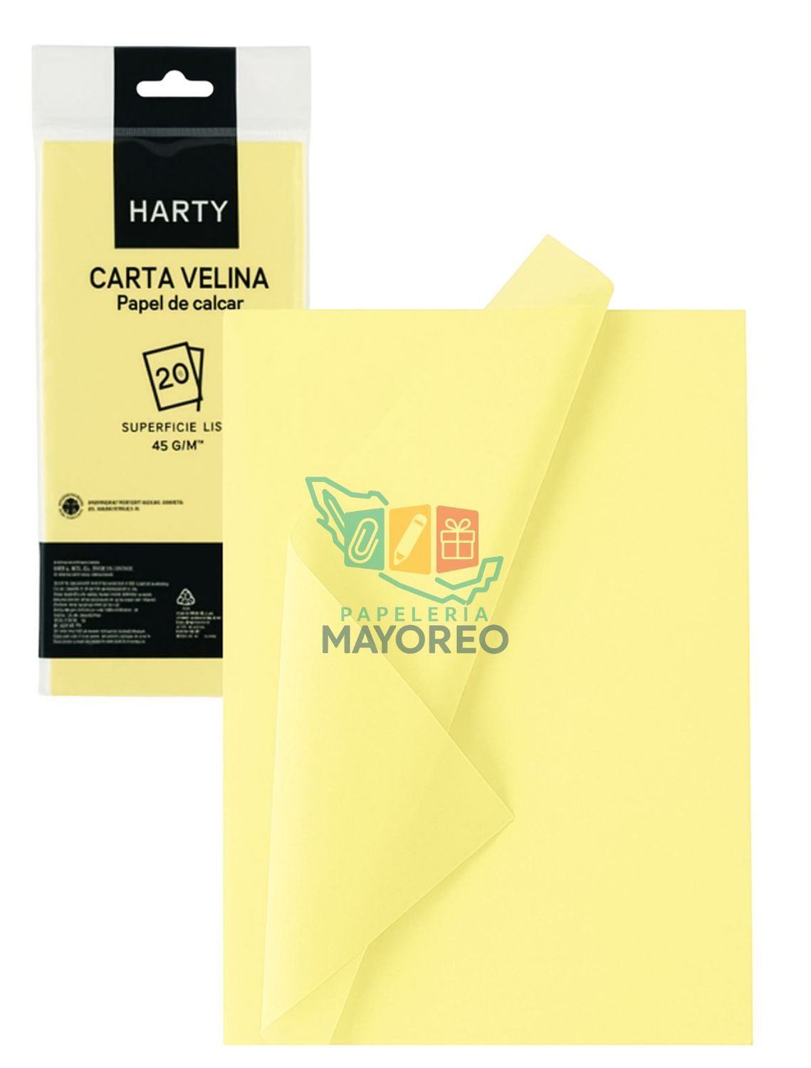 Paquete con 10 pliegos de papel china amarillo pastel Harty