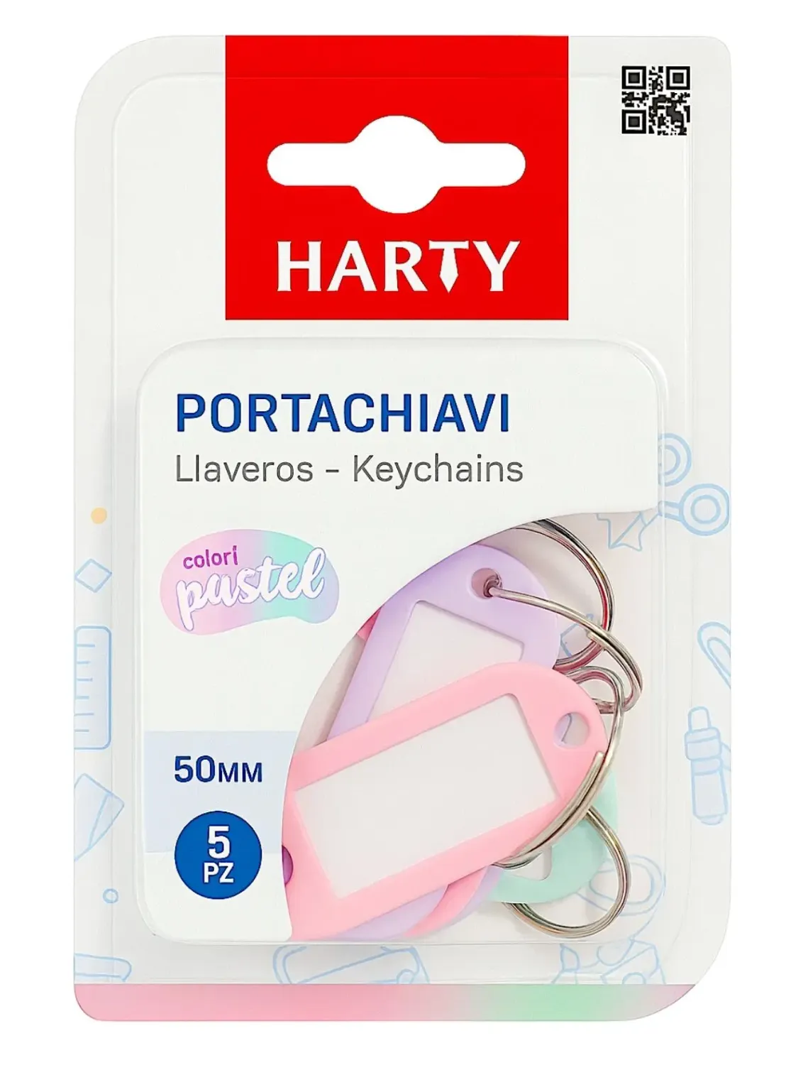 Set de 5 llaveros identificadores con etiqueta para nombres en colores surtidos.