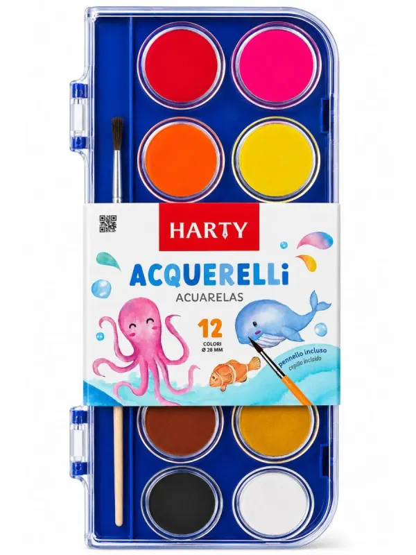 Acuarelas Harty 12 colores con pincel