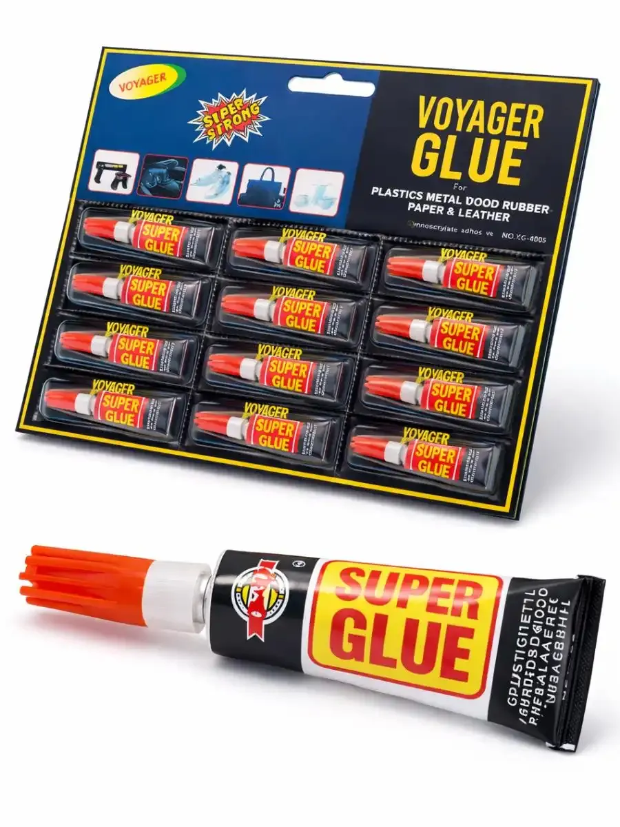 Pegamento adhesivo Super Glue con 12 piezas 3g Tira de 12 piezas de pegamento instantáneo Super Glue 3g al mayoreo.