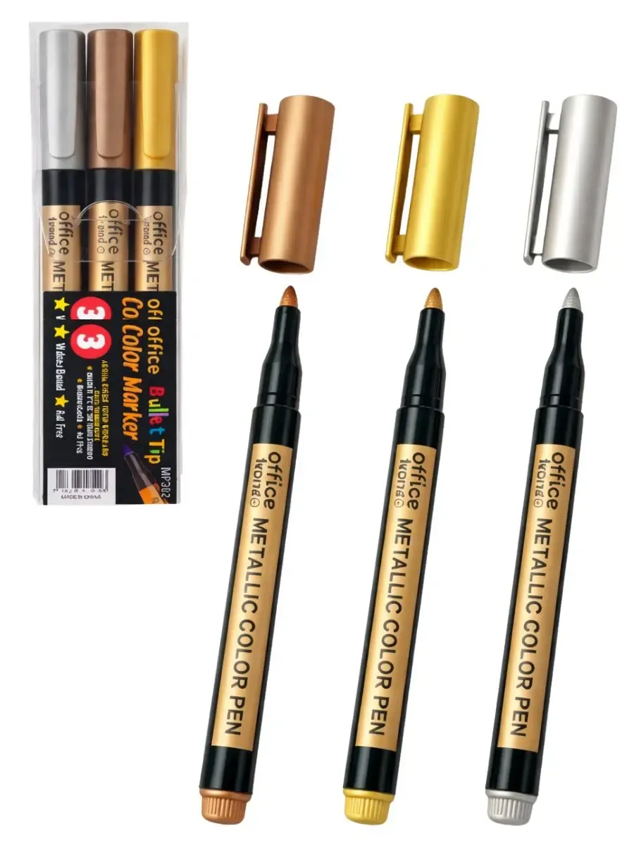 Set de 3 marcadores metálicos permanentes al mayoreo nacional.