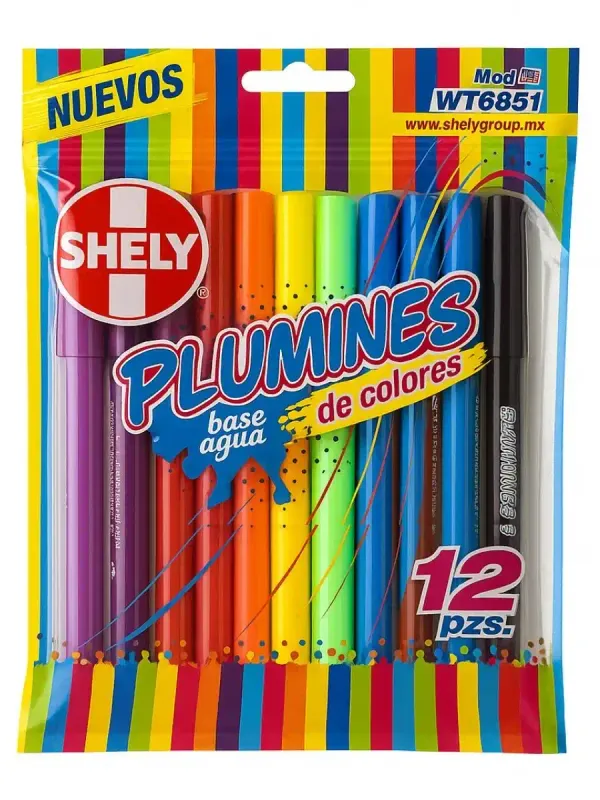 Caja de 12 plumones Shely modelo WT6851 al mayoreo.