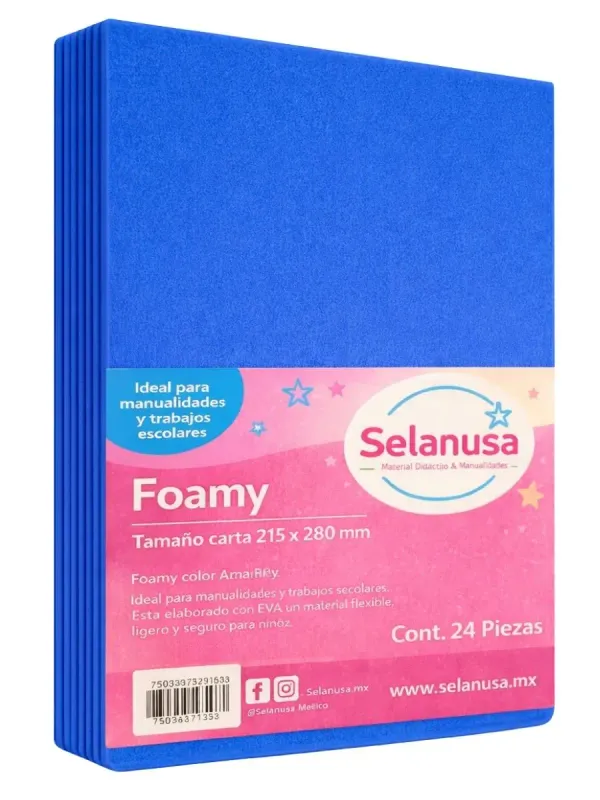 Foamy Tamaño Carta Azul Rey - 24 pzas Paquete de 24 hojas de foamy tamaño carta color azul rey.