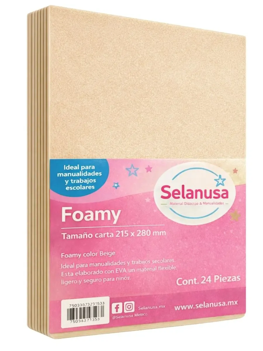 Foamy Tamaño Carta Beige - 24 pzas Paquete de 24 hojas de foamy tamaño carta color beige.