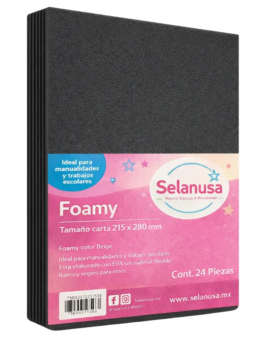 Foamy Tamaño Carta Negro - 24 pzas Paquete de 24 hojas de foamy tamaño carta color negro.
