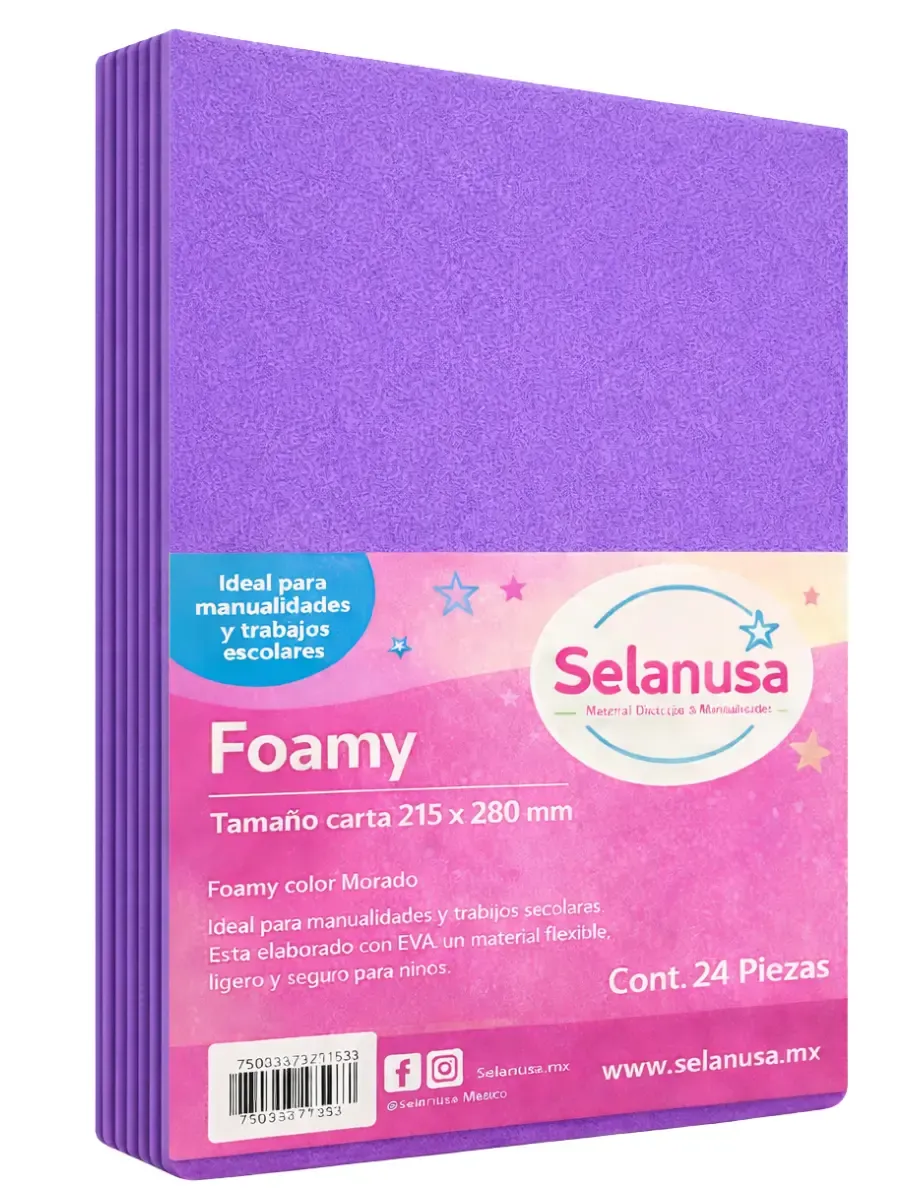 Foamy Tamaño Carta Morado - 24 pzas Paquete de 24 hojas de foamy tamaño carta color morado.