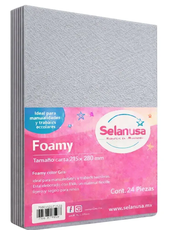 Foamy Tamaño Carta Gris - 24 pzas Paquete de 24 hojas de foamy tamaño carta color gris.