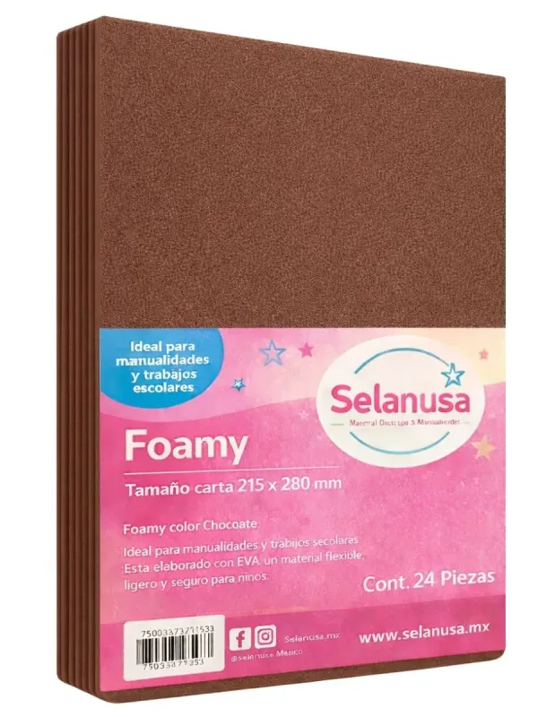 Foamy Tamaño Carta Chocolate - 24 pzas Paquete de 24 hojas de foamy tamaño carta color chocolate.