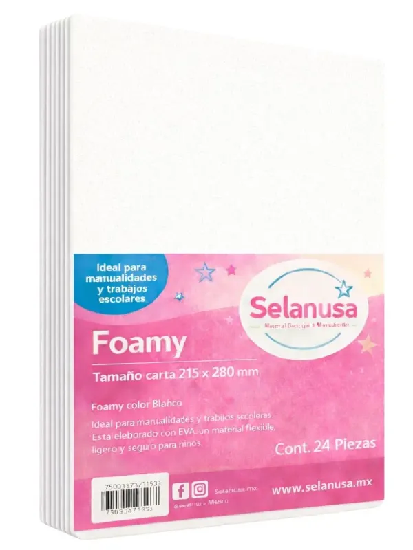 Foamy Tamaño Carta Blanco - 24 pzas Paquete de 24 hojas de foamy tamaño carta color blanco.