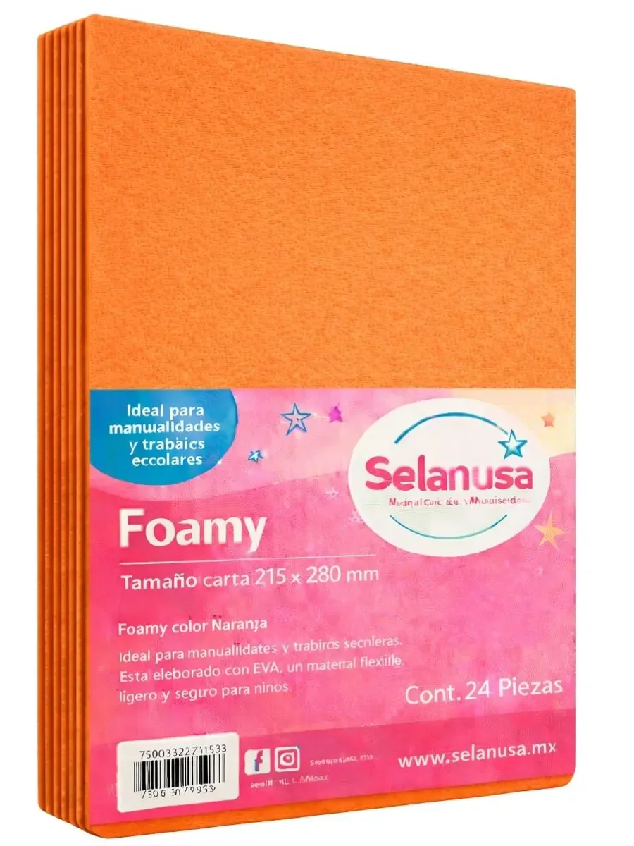 Foamy Tamaño Carta Naranja - 24 pzas Paquete de 24 hojas de foamy tamaño carta color naranja.