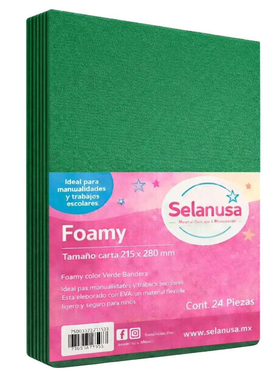 Foamy Tamaño Carta Verde Bandera - 24 pzas Paquete de 24 hojas de foamy tamaño carta color verde bandera.