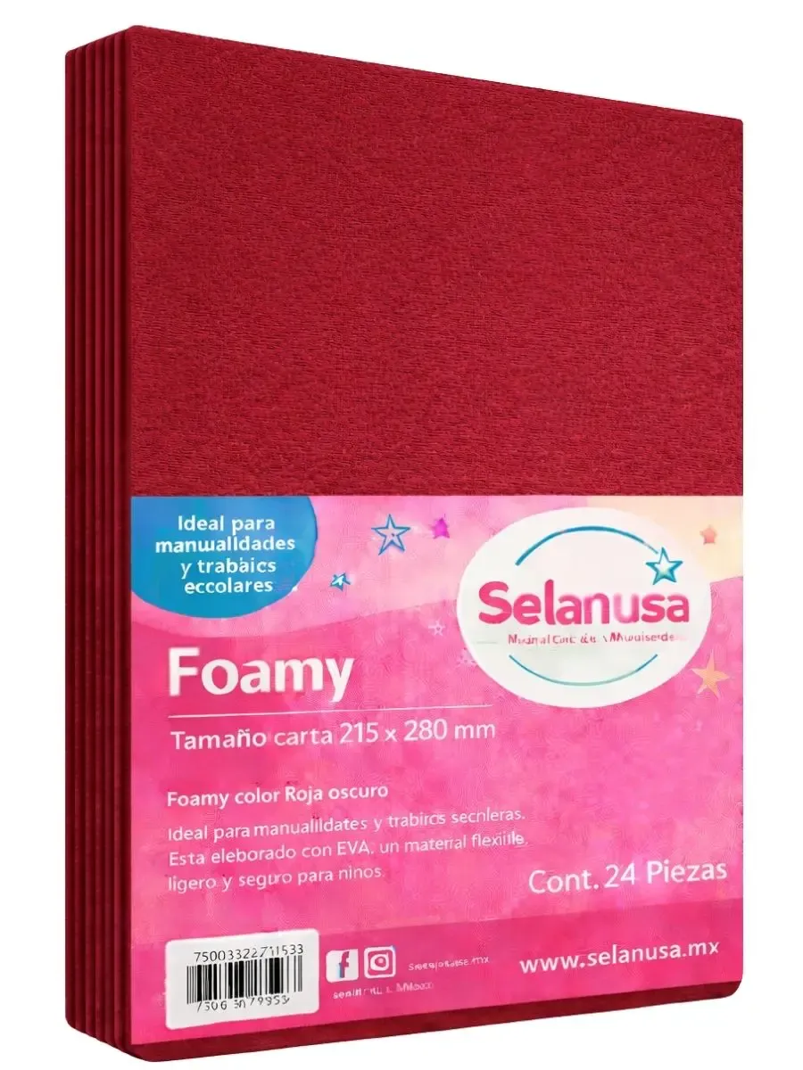 Foamy Tamaño Carta Rojo - 24 pzas Paquete de 24 hojas de foamy tamaño carta color rojo.