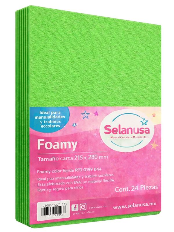 Foamy Tamaño Carta Verde Lima - 24 pzas Paquete de 24 hojas de foamy tamaño carta color verde lima