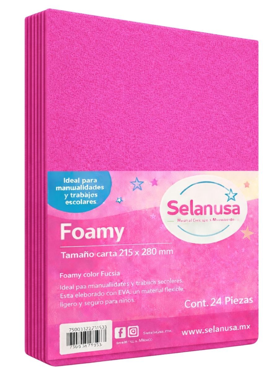 Foamy Tamaño Carta Fucsia - 24 pzas Paquete de 24 hojas de foamy tamaño carta color fucsia.