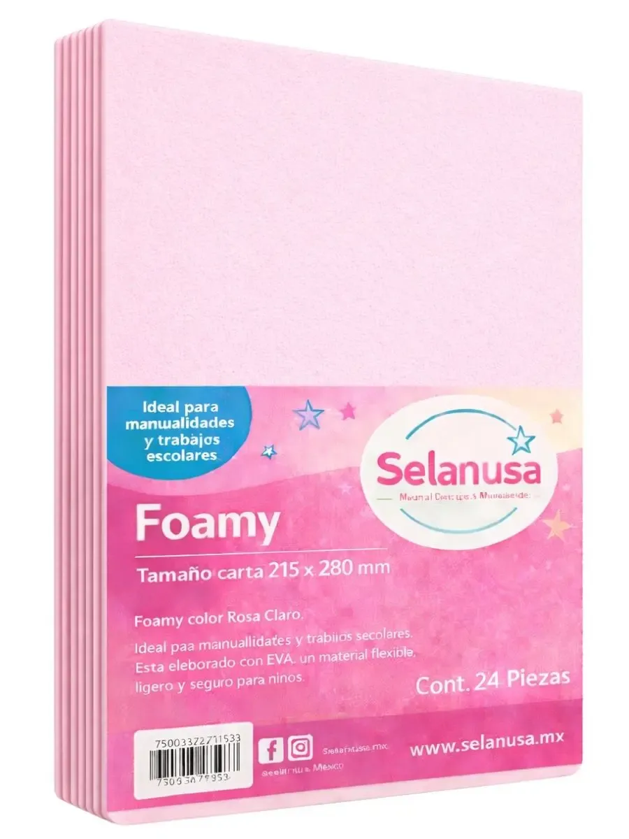 Paquete de 24 hojas de foamy tamaño carta color rosa claro.