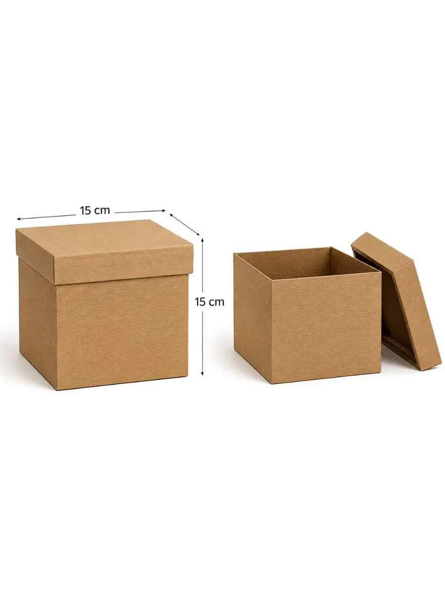 Paquete de 4 cajas cubo kraft de 15 cm al mayoreo para negocios en México.